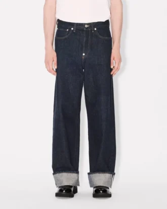 Jeans med vid passform og oppbrett i japansk denim
