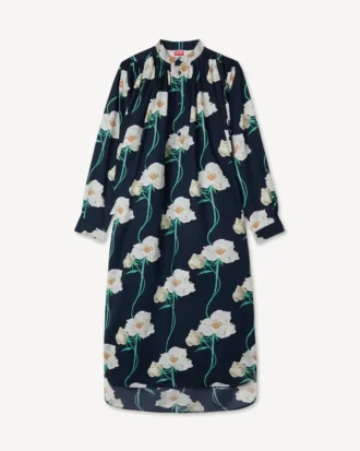 Kenzo Archive Rose’ oversized plissert lang kjole i bomull og silke