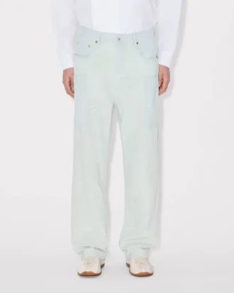 «Kenzo Cartoon»-broderte Cargo Monkey Fit-jeans i Stone Bleach Chambray