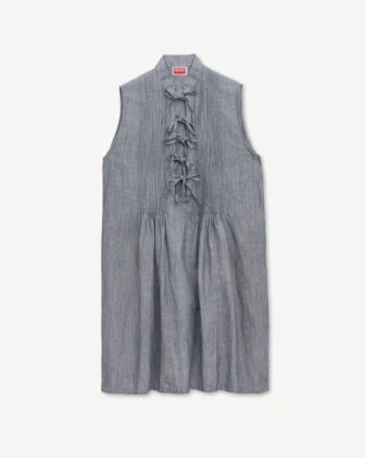 Kort kjole i vasket blandet lin-denim
