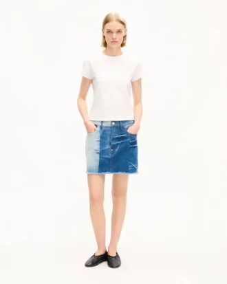 Patchwork-kortskjørt i japansk denim